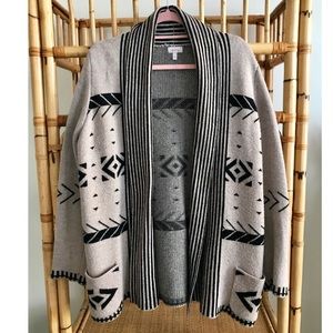 Pixley Aztec Print Tan Black Open Cardigan - Large
